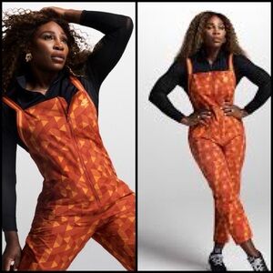 Nike Serena Williams Design Crew Overalls Orange Red Geometric Retro Jumpsuit XS